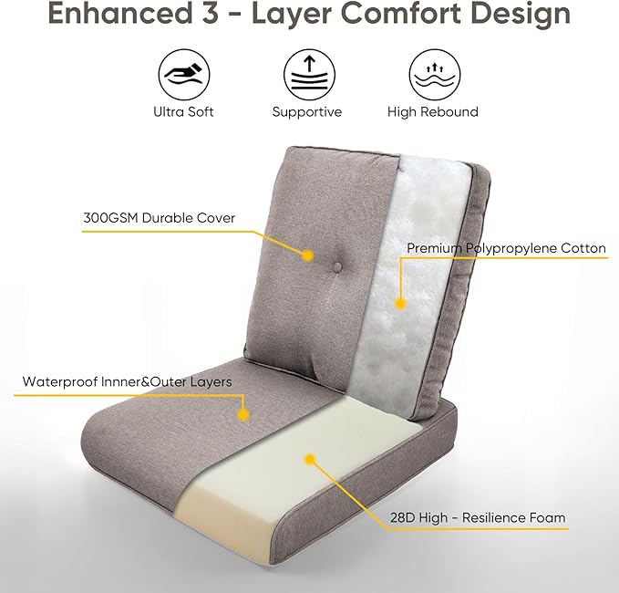 Patio Chair Cushions 4 Packs - Outside High Back Thickened Replacement Cushion 22x24 with Zipper Cover for Outdoor Rocking Swivel Chairs Loveseat Couch – Grey/Buckle
