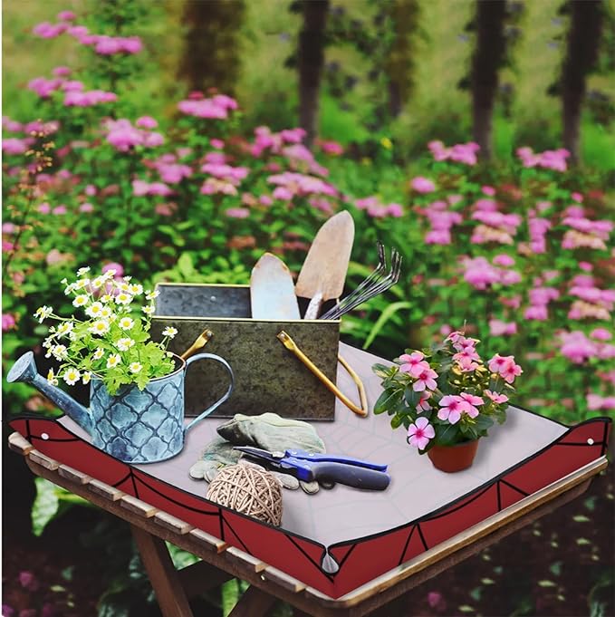 Spiders Web Red Foldable Garden Hand Transplanting Succulent Tools,Waterproof Thickened Repotting Mat Plant Tag, Miniature Planting Indoor Fairy Care,Potting,Cactus,Houseplant Bonsai Tool Kit Gift