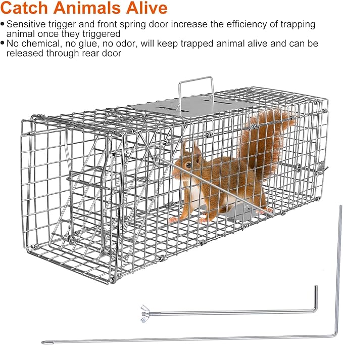 23.3’’x7.24’’x7.72’’,Foldable Humane Live Animal Trap Cage Cat Trap Catch Release Live Animal Rodent Cage for Indoor Outdoorfor Small Rabbit Squirrel Groundhogs Mole Gopher Cat