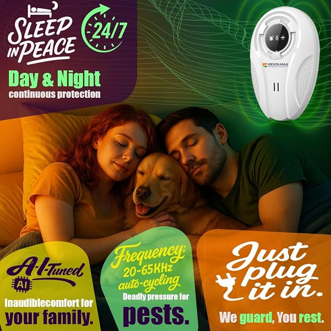 RX-78, Ultrasonic Pest Control Repeller - Electronic & Ultrasound, Indoor Plug-in Repellent - Get rid of - Rodents, Mice, Squirrels, Bats, Insects, Bed Bugs, Ants, Fleas, Spiders, Roaches (6Pack)