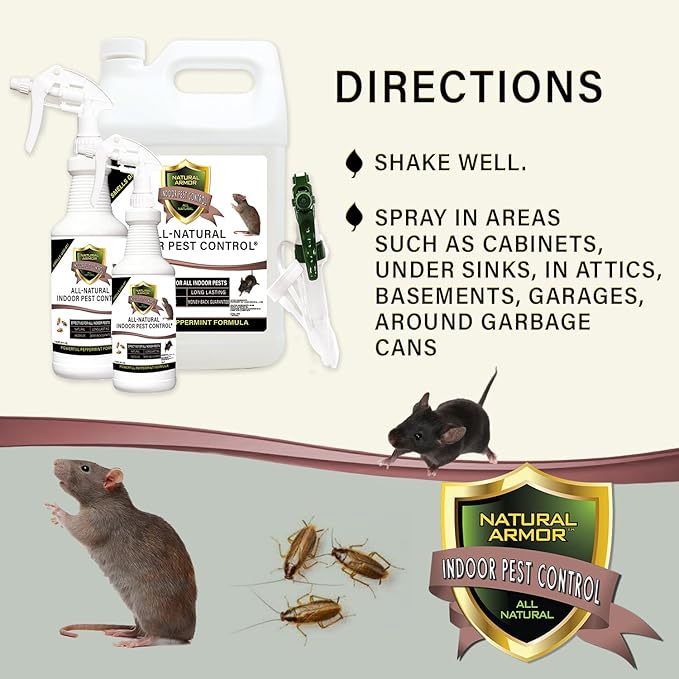 Peppermint Repellent for Indoor Pest Control - All Natural & Safe Spray for Outdoor Use. Natural Armor Indoor Pest Control. 128 Oz Gallon, Ready to Use with Heavy-Duty Trigger Sprayer