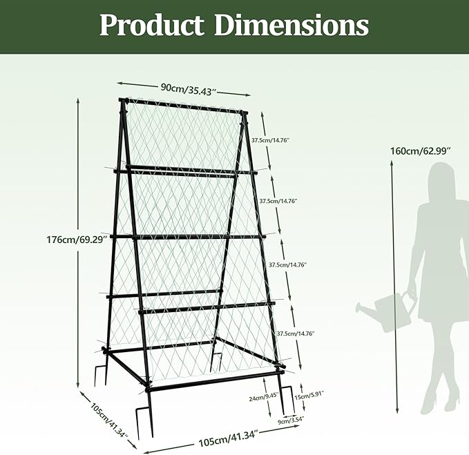 unho Garden Trellis for Climbing Plants with Tough Nylon Netting, 6ft Tall Sturdy Rustproof Metal Plant Support Tower for Vegetable Fruit Vine Cucumber Garden Lightweight,Outdoor