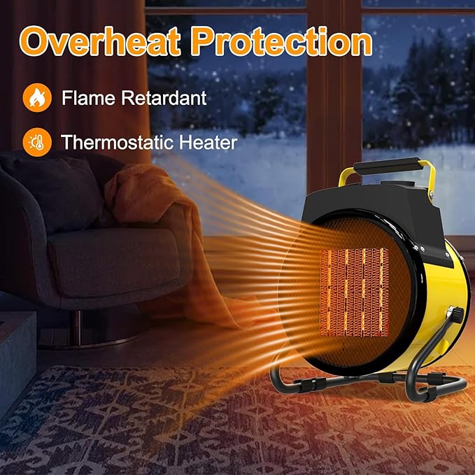 Outdoor Heater for Patio, Electric Portable Outdoor Heater with 3 Modes, 3s Fast Heating, with Overheat Protection, Electric Garage Heaters for Patio, Garage, Greenhouse, Yellow