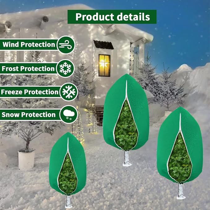 Large Winter Plant Covers Freeze Protection Kit - 86x95 Reusable Frost Blankets with Adjustable Drawstring for Outdoor Bushes Potted Plants Tree