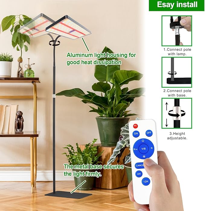 yadoker Grow Light for Indoor Plants,286 LEDs Full Spectrum Standing Plant Grow Light with 4H/8H/12H Timer,10-Level Brightness, 51" Adjustable,Flow Grow Lamp for Tall Large Indoor Plants