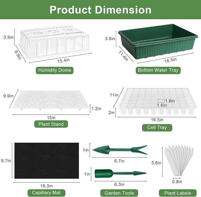 Self Watering Seed Starter Kit with Grow Light, 60-Cell Seed Starter Tray with Humidity Dome, Seedling Tray for Plant Starter, Indoor Seed Starting Kit with 4" High Lid Germination Tray