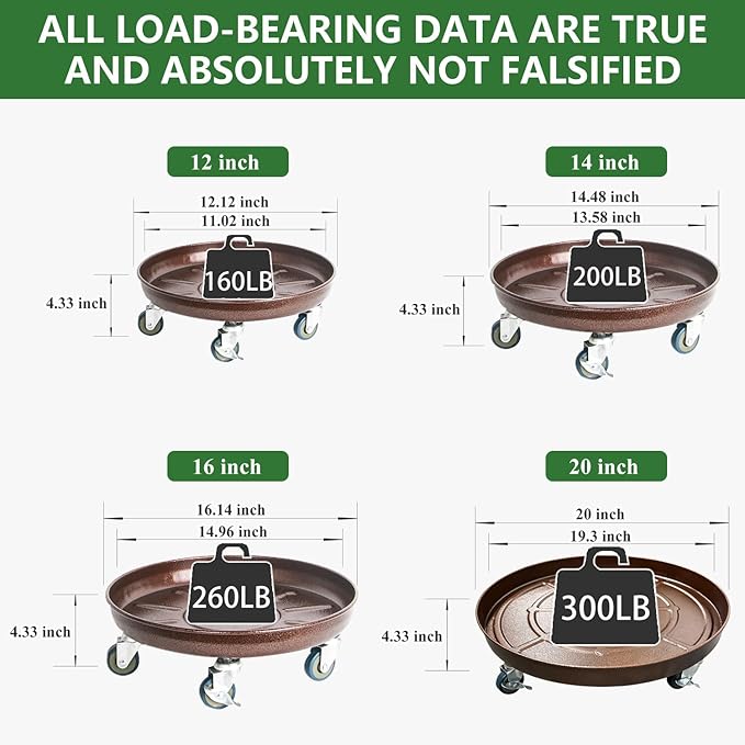 2 Pack Metal Heavy Duty Plant Caddy With Wheels 16 Inch, Round Plant Caddy Suitable For Outdoor and Indoor Mobile Flower Pots, Don't Worry About This Metal Product Getting Deformed or Damaged.