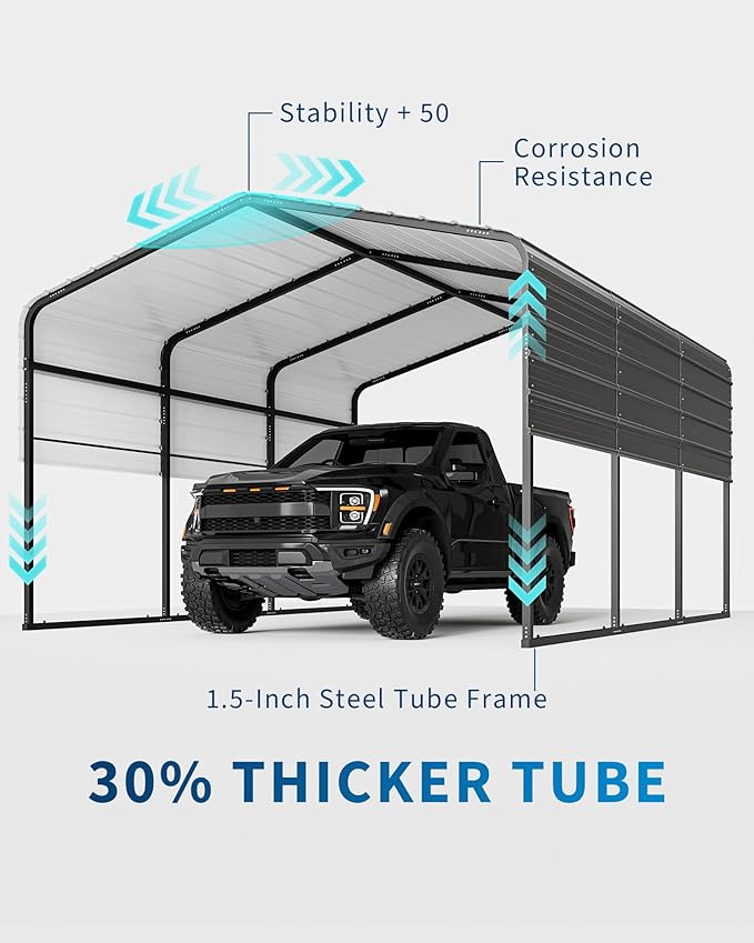 13' X 16' X 8.5' Heavy Duty Metal Carport with Galvanized Roof, Weatherproof Car Garage Shelter, All-Weather Permanent Cover for Cars/Trucks/Boats/Tractors