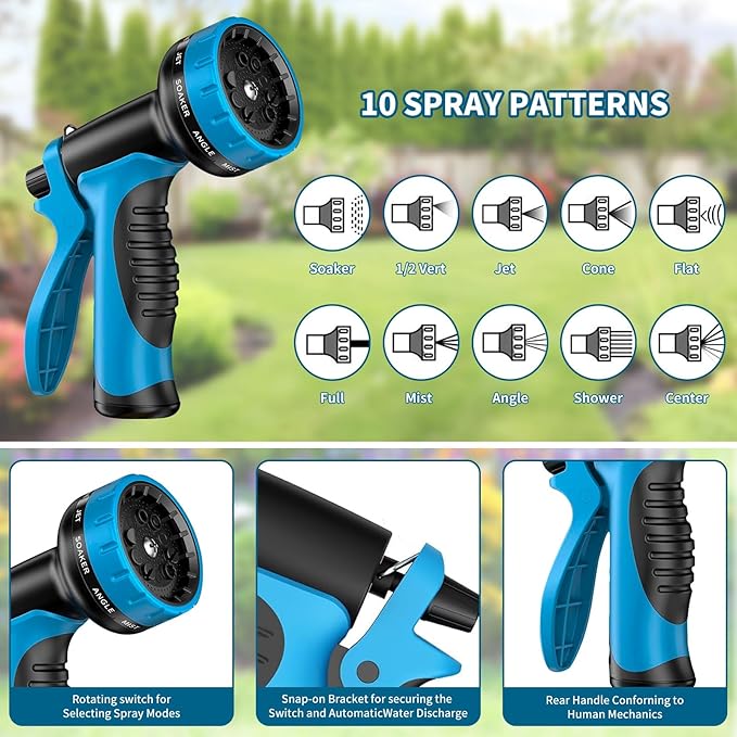 Stainless Steel 25FT Garden Hose with 10 Functions, Adjustable Spray Nozzle, Flexible Durable No Kink Leak Dog Proof Metal Water Hose for Yard Lawn