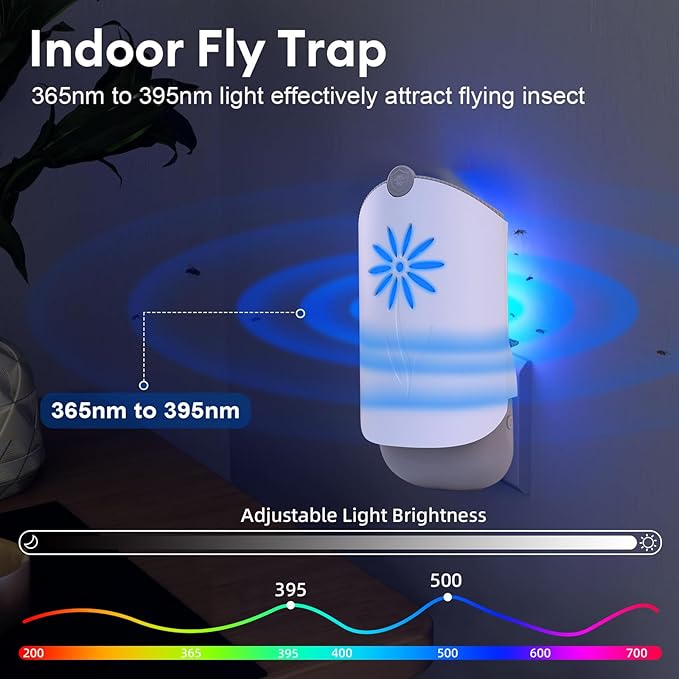 Flying Insect Trap Indoors, Gnat Killer Indoor Captures Fruit Flies, Mosquito and Gnats, Gnat Traps for House Indoor (1 Plug-in Base + 2 Cartridges)
