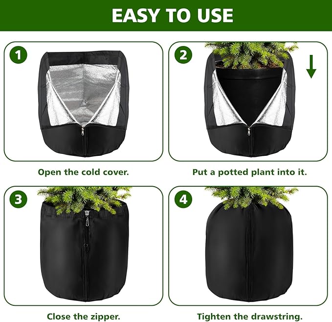 2 Pcs Plant Pot Winter Covers Protection - Potted Plant Freeze Protection Frost Jacket with Zipper Drawstring to Keep Outdoor Plants Flowers Shrubs Trees Warm (25.6" D x 19.7" H - Black)