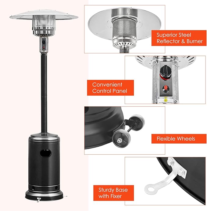 Giantex 50,000 BTU Propane Patio Heater for Outdoor Use With Wheels, Heat Lamp, Trip-over Protection & CSA Certified for Commercial and Household (Black)