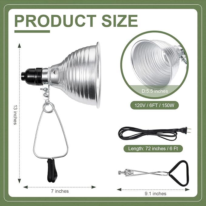 Macarrie 12 Pack Clamp Lamp Light with Aluminum Reflector, 6ft SPT-2 18awg Cord and Adjustable Stand Fixture E26 Socket, up to 150 Watt, No Bulb(5.5 Inch)
