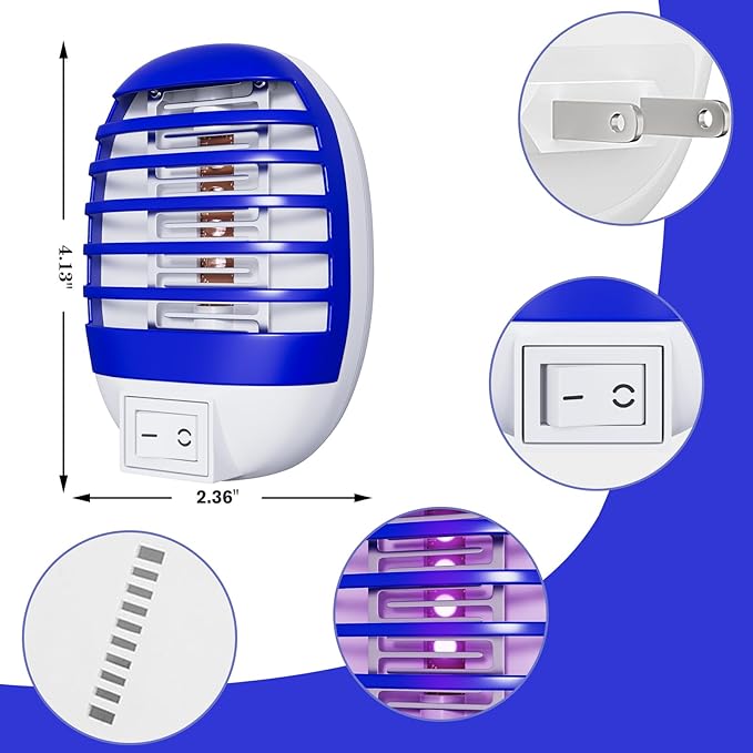 2 Pack Bug Zappers Indoor for Flying Insect Mosquito, Electronic Mosquito Zappers Gnat Traps with LED Light for Patio, Bedroom, Kitchen, Office