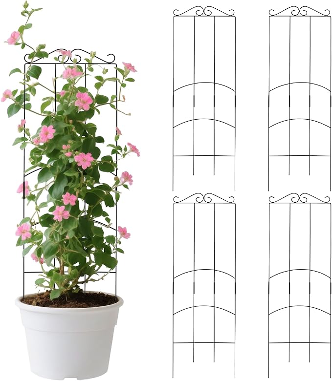 32 Inch Metal Plant Trellis for Climbing Plants Outdoor,4 Pack Garden Trellis for Potted Climbing Plants Indoor Houseplants Flowers Vine Ivy,Black,Rectangle