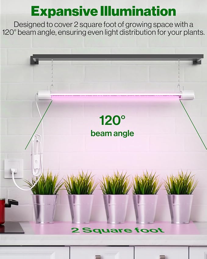Sunco 12 Pack 2ft Grow Light LED, 20W, Full Spectrum, for Seed Starting, Seedling, Indoor Plants, Plug in Suspended Fixture, Link Up to 8, Inline Switch, ETL