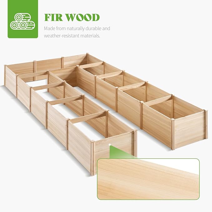 PaPaJet Raised Garden Bed for Outdoor, Eleven GridsDeep Large Planter Box for Gardening, Vegetables, Flowers, Herbs(7.5× 14.8× 1.6FT)