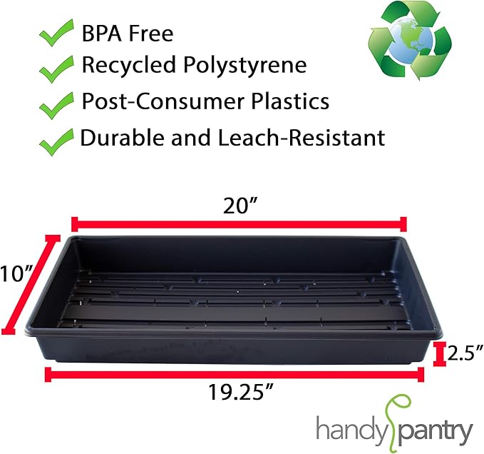 Handy Pantry 10-Pack 1020 Garden Growing Trays with Drain Holes - 10" x 20" Plastic Plant - Wheatgrass Sprouting, Microgreens Seed Tray, Hydroponic Trays, Nursery Flats, Greenhouse Supplies.