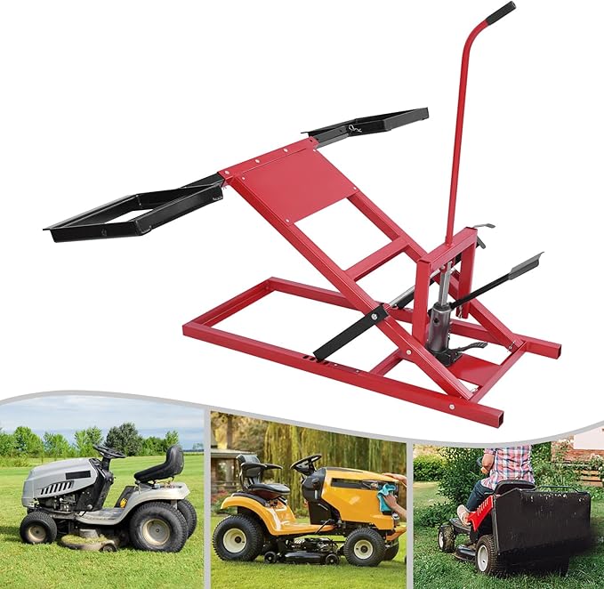 Lawn Mower Lift, 500Lbs Lawn Mower Lift Carbon Steel Hydraulic Lift Jack Lawnmower Lift Tool Adjustable Lawnmower Lifts w/Hydraulic Foot Pedal for Garden Tractors All-Terrain Maintenance and Repair