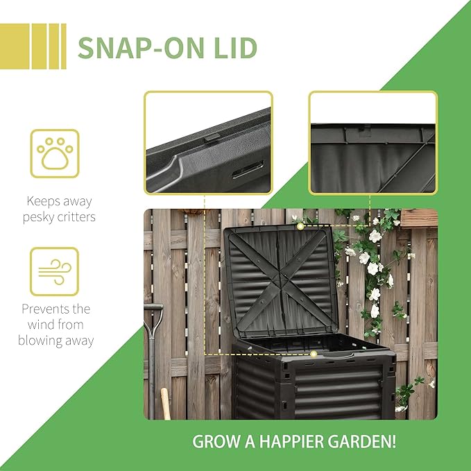 Outsunny Garden Compost Bin 80 Gallon Outdoor Large Capacity Composter Fast Create Fertile Soil Aerating Box, Easy Assembly, Black