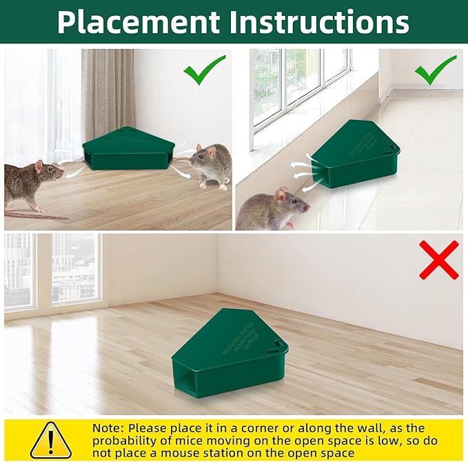 Mouse Bait Station with Keys Indoor Outdoor for Rats Mice Rodents, Reusable Mouse Poisoning Bait Blocks, Friendly for Children & Pets (16, Green 1)