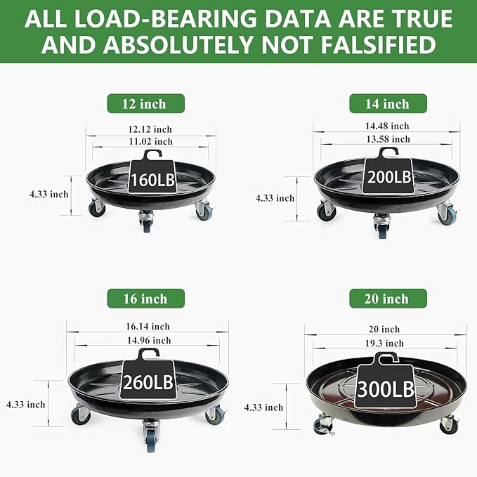 1 Pack Metal Plant Caddy with Wheels 20 Inch Black, Round Rolling Heavy Duty Plant Dolly, Heavy Plant Pot Mover Outdoors or Indoors, The Metal Wheel Can Rotate 360 Degrees or Lockable.