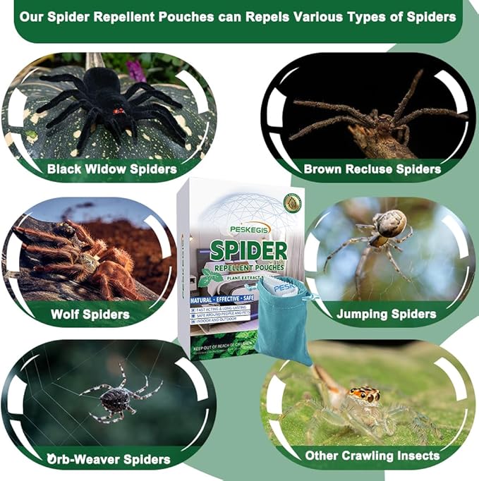 10 Pack Powerful Spider Repellent Indoor for House Garage Long-Term Spiders Repelling, Effective Spider Repellent Pouches Made with Natural Ingredients Safe for Kids and Pets, Easy to Use, No Mess