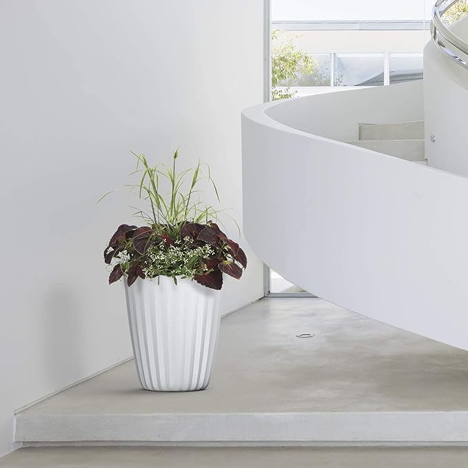 Crescent Garden Pleat Modern Decorative Planter, Indoor/Outdoor Pot, Resin Plant Pot with Drain Hole - 27" W x 27" H (Olive)