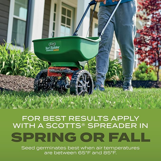 Scotts Turf Builder Grass Seed Tall Fescue Mix with Fertilizer and Soil Improver, Resists Harsh Conditions, 32 lbs.