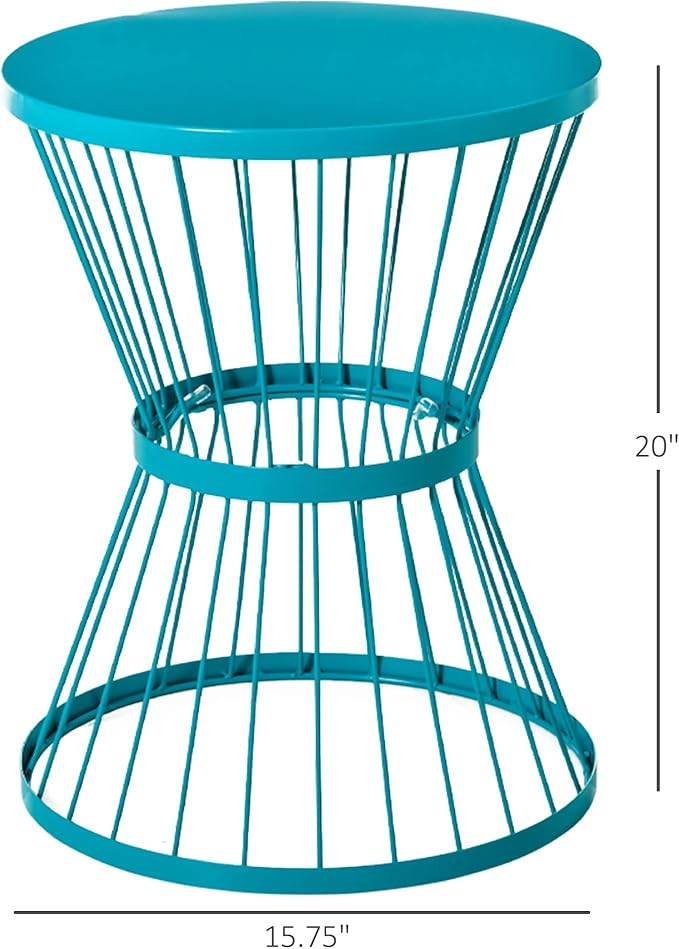 Outsunny 16" Steel Patio Side Table, Garden End Table with Hourglass Design, Accent Table for Outdoor and Indoor Use, Blue