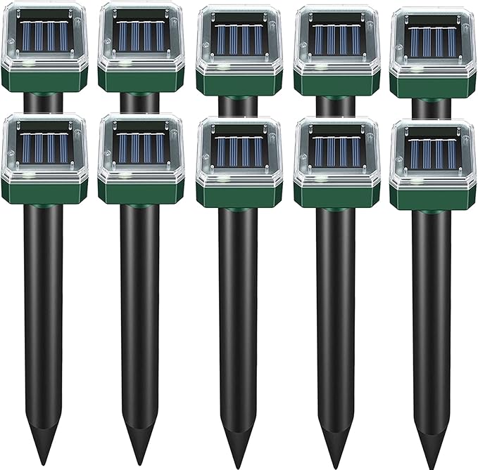 Solar-Powered Mole Repellent 10P Outdoor, Gopher Repellent for Lawn Garden Yard, Mole and Vole Repeller Waterproof, Effectively Repels Gophers Snake