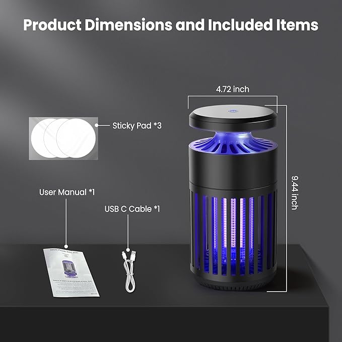Pest Sniper Indoor Insect Trap,Attracts and Zaps Mosquitos, Gnats, Moths, Fruit Flies,2 in 1 Bug Zapper with Suction and Electric Grid