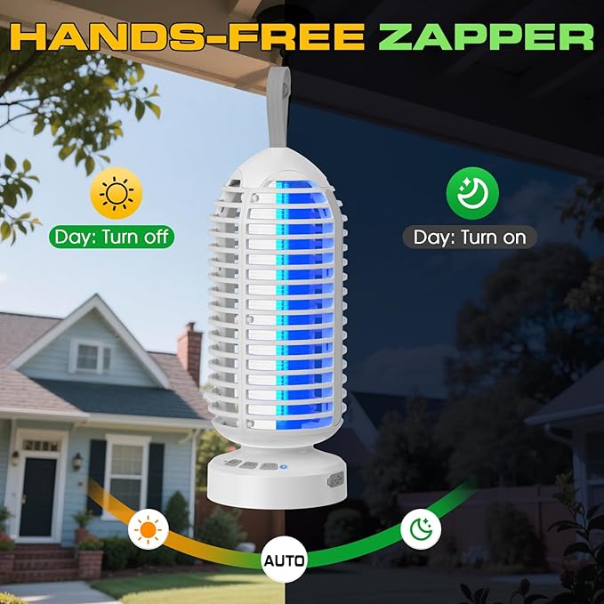 Bug Zapper Outdoor Indoor, 2 Pack Cordless Mosquito Zapper with LED Lights and Marquee Lights, Rechargeable Fly Zapper Outdoor Waterproof for Camping, Patio, Backyard, Garden, Home