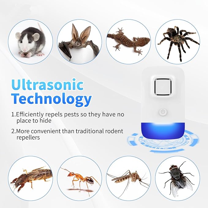 Ultrasonic Pest Control Repeller Plug in, Electronic Rodent Repellent for Indoor Home, Mosquito Repellent, Cockroach Killer, Spider Repellent (4 Pack)