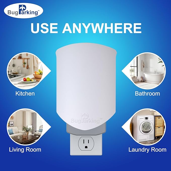 Flying Insect Trap for Indoors: Light Trap Captures Fruit Flies, Gnats, and Houseflies, Silent Bug Catcher with UV Light for Indoor-Plants, Kitchen, BUG PARKING 2 Plug-in Devices + 6 Cartridge Refills