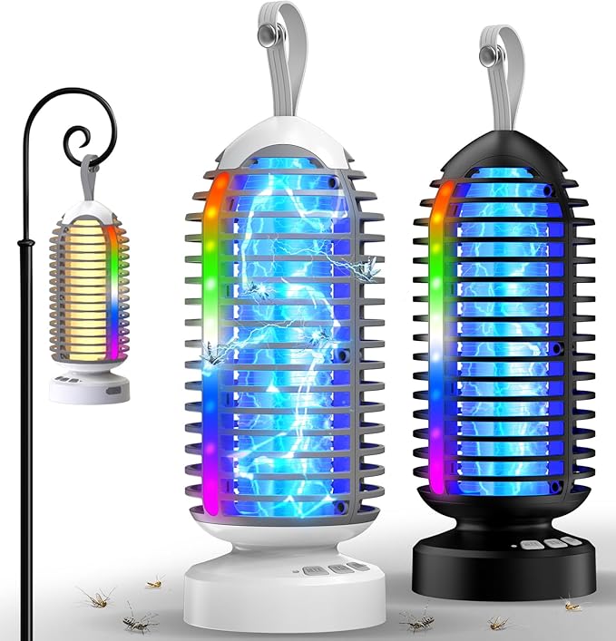 Bug Zapper with Marquee Light, Mosquito Zapper Indoor Outdoor, 4000mAh, Smart Auto On/Off Rechargeable Fly Zapper, Portable Waterproof Insect Killer for Home, Kitchen, Patio, Camping - 2Packs, 2Colors