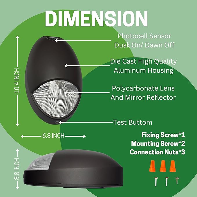 Mini Wall Pack Emergency Lights, Dark Bronze, 2 Pack - Outdoor Emergency Lights & Backup Lighting, Photocell Sensor, IP65, Wet Resistant, 90 Mins Battery Backup