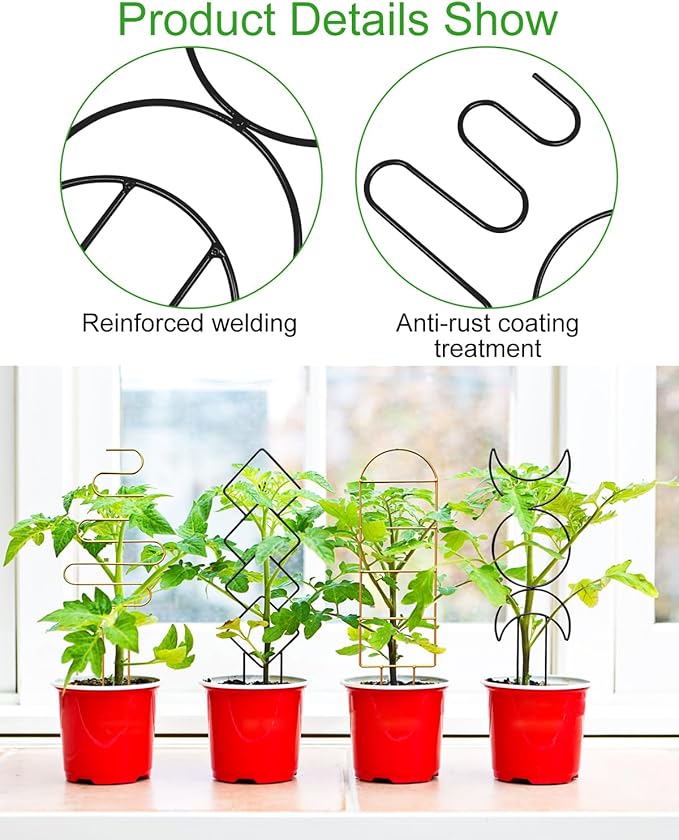 4 Pack Indoor Climbing Plant Trellis, Small Trellis for Potted Plants Outdoor, Metal Garden Trellis Plant Support Trellis with Different Patterns for Vine Ivy Flower (Golden)