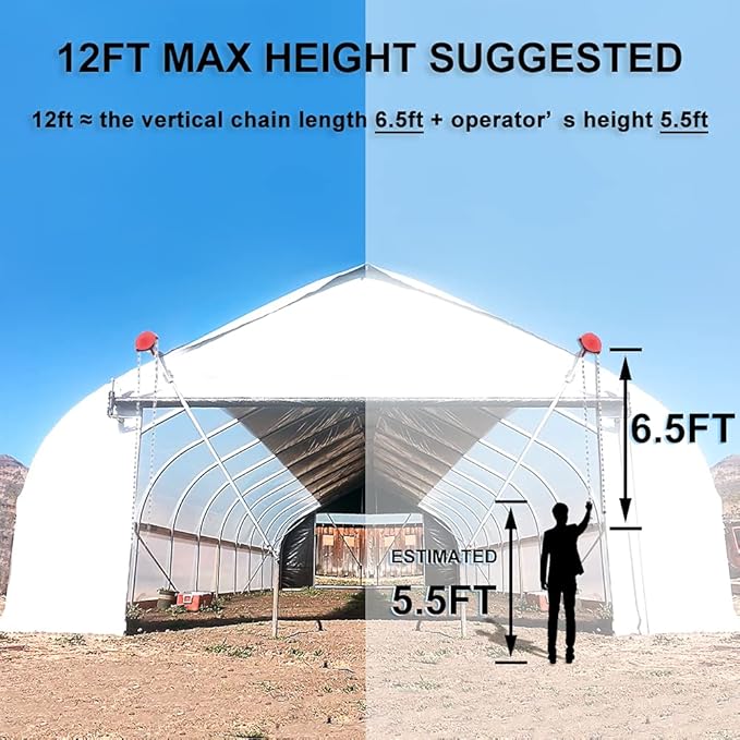 UYGALAXY Manual Winch Greenhouse Film Roll Up Roof Unit for Ventilation Agricultural Manual Film Coiler Device Side Top Film Coiling Rolling Blinds Machine(13ft Circumference Chain)