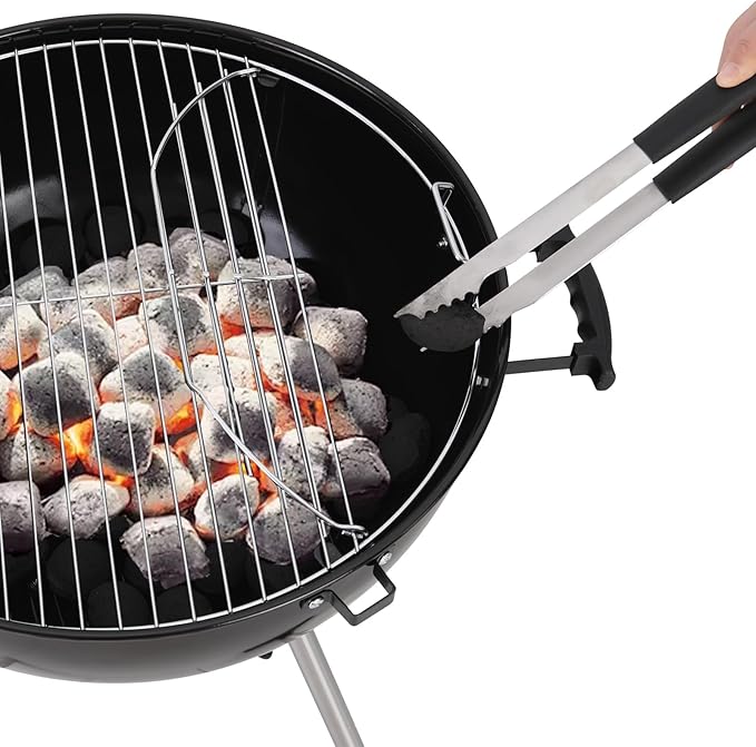 GREEN PARTY 18 inch Kettle Charcoal BBQ Grill with Wheels, Portable Charcoal Grill with Porcelain-Enameled Lid & Ash Catcher for Outdoor Cooking Barbecue Camping Picnics Tailgating, Black