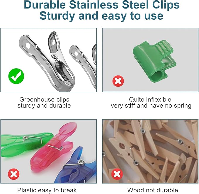 120 Pcs Garden Clips, Greenhouse Clamps, Stainless Steel Greenhouse Clips for Netting, Heavy Duty Row Cover Clips with a Strong Grip for Shade Cloth or Plant Cover on Gardening Hoops