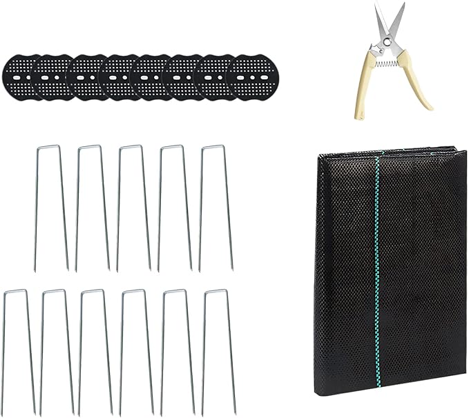 4 FT X 50 FT Weed Barrier Fabric Heavy Duty, 4.23oz Landscape Fabric, with 40pcs U-Shaped Landscape Fabric Staples and Garden Stakes Gaskets, 1 Shears