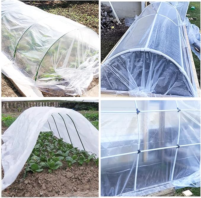 Yowlieu 2 Pcs 6.5'x 9.8' Clear Greenhouse Plastic Sheeting, 6 Mil UV Resistant Polyethylene Greenhouse Film Hoop Green House Plastic Cover for Farms, Agriculture, Garden