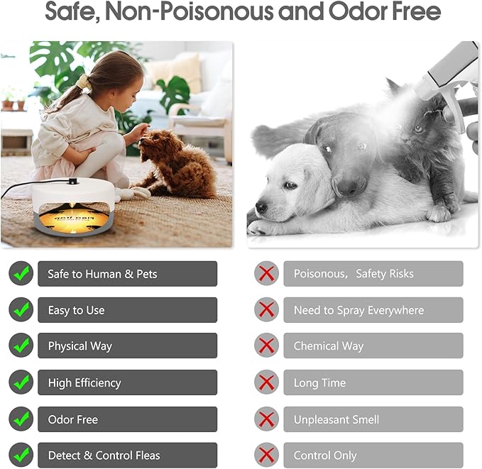 2 Pack Flea Traps for Inside Your Home, Indoor Flea Light Bed Bug Killer with 6 Light Bulb & 4 Sticky Pads Refills, Odorless Natural Insect Infestation Trap for Kid Pet, Safer Than Sprays & Powders