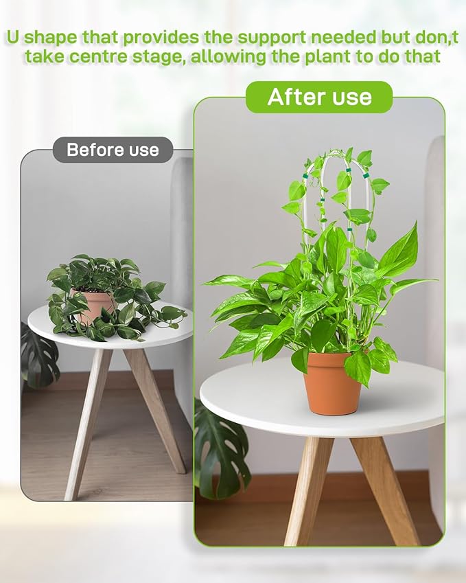 4Pack Snqqmtt U-Shaped Acrylic Trellis for Climbing Plants Indoor, 16inch Small Hoya Trellis, Potted Plant Climber Support for Pothos Plants Houseplant, Vine Ivy Flower Plant