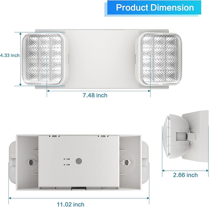 1 Pack Commercial Emergency Light with Battery Backup, Emergency Lights for Business-Hard Wired, UL 924 Certified,AC 120/277V,Two Head Adjustable LED Emergency Lighting.