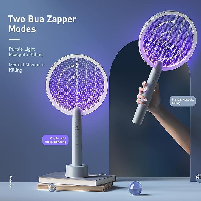 Electric Fly Swatter Racket, Mosiller 4000V 2 in 1 Bug Zapper with USB Rechargeable Base, Powerful Mosquitoes Trap Lamp & Fly Killer with 3-Layer Safety Mesh for Home, Indoor, Bedroom, Patio (2 Pack)