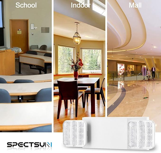 SPECTSUN 12 Pack LED Emergency Lighting Fixture with 2 LED Heads and Hardwired Adjustable White Color Commercial Emergency Lights with Battery Backup for Power Failure