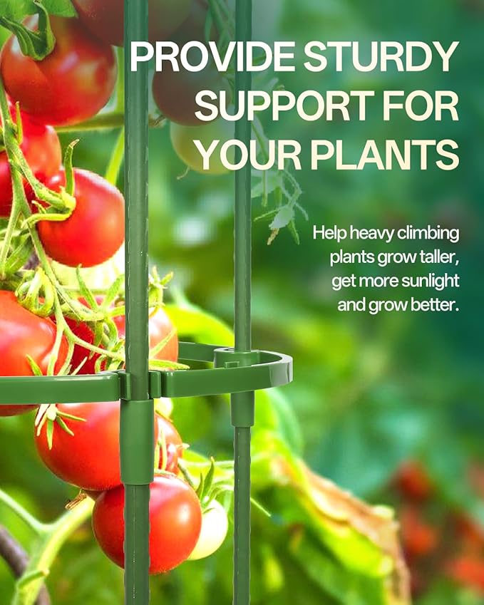 Breeze Touch Tomato Support Cages 2 Pack, Adjustable Tomato Trellis Up to 59 Inch for Garden & Pots, Small Plant Cages, Plant Support for Climbing Vegetables, Flowers, Beans, Cucumber, Peony