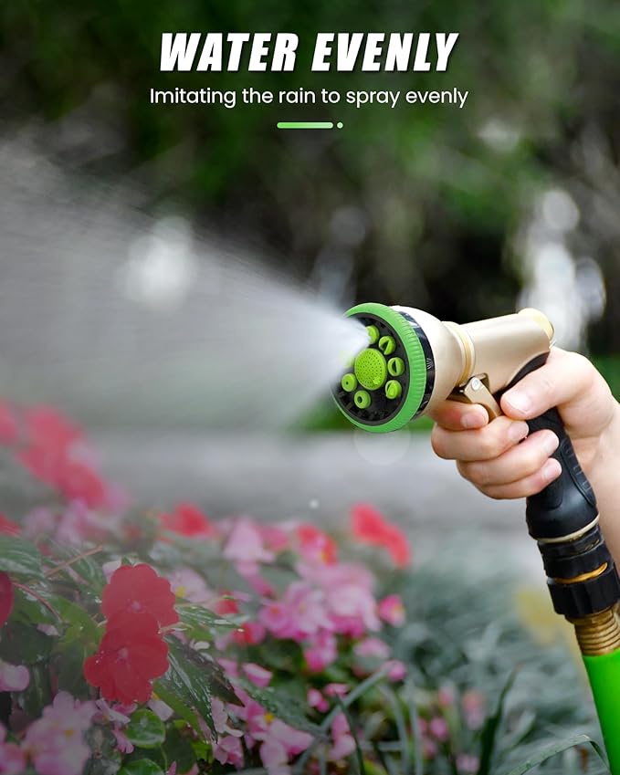 RAINPOINT Garden Hose Nozzle, Heavy Duty Metal Water Hose Sprayer Nozzle with 9 Adjustable Spray Patterns, High Pressure Hand Sprayer for Watering Plants, Lawns, Car and Pet Washing (2Pack, Green)
